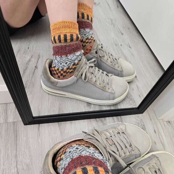 Birkenstock | Bend 'Whale Gray' tan suede neutral lace-up sneakers | WMS 9 - Picture 1 of 11